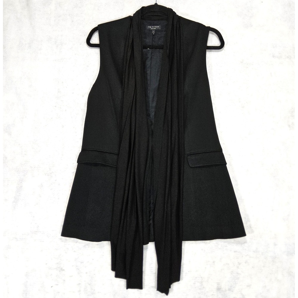 Rag & Bone Vest Blazer Womens 4 Small Jacket Tuxedo Draped Tailored Black Silk
